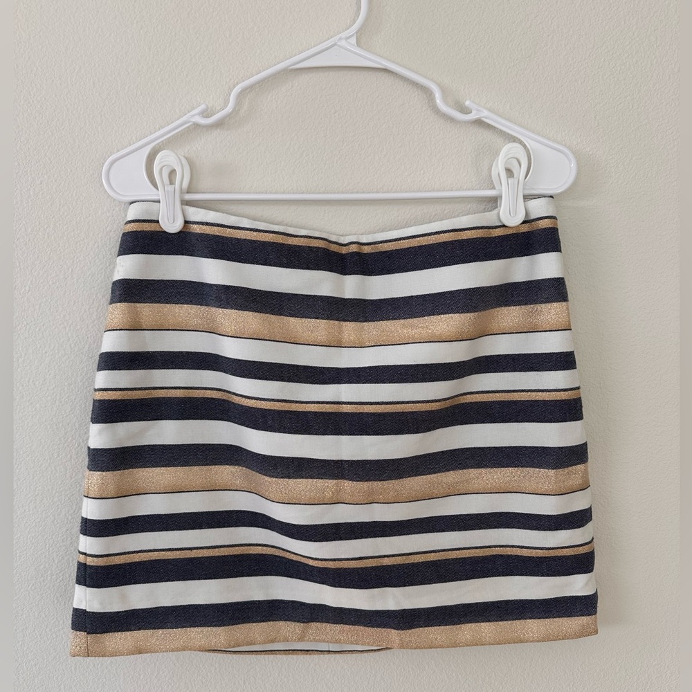 J Crew Blue White Gold Striped Mini Skirt